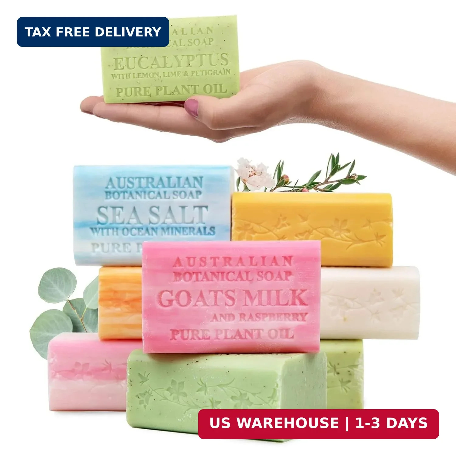 Australian Botanical Soap Variety Pack, 6.6 oz Bars – Goat Milk, Eucalyptus, Man