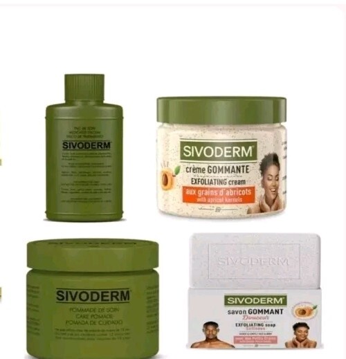 SIVODERM Set of 4 Pomade Powder,Exfoliating Soap 120g Cream, Apricot Kernels