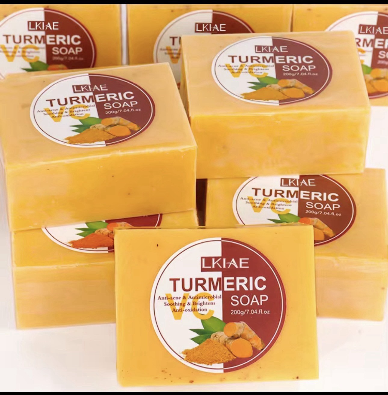LKIAE VC Turmeric Soap Bar 200g Yellow Rectangular Deep Cleansing Anti-Acne