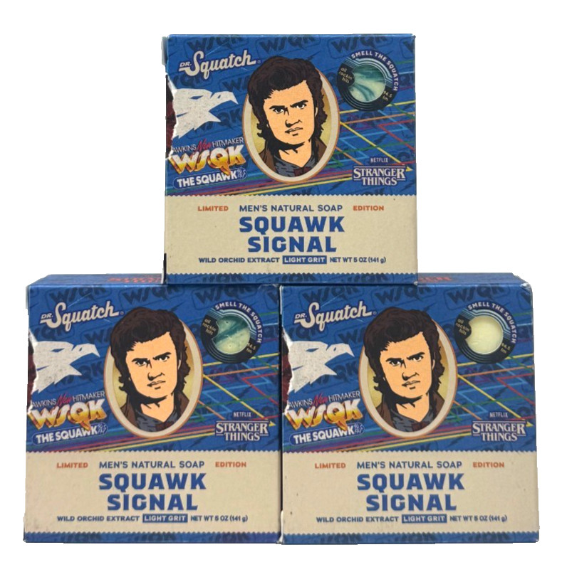 Limited Edition Lot Of 3 Dr Squatch Stranger Things WSQK SQUAWK SIGNAL Bar Soap