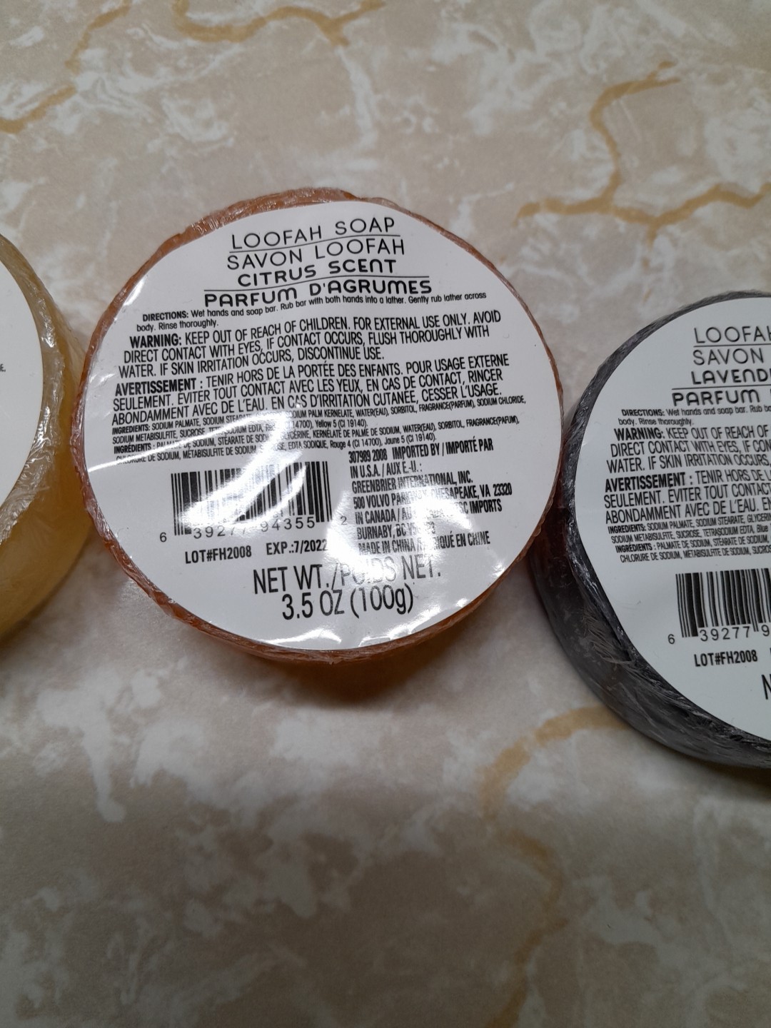 Loofah Soap Savon Bars Lavender Coconut Citrus Relaxing Sooth Exfoliating