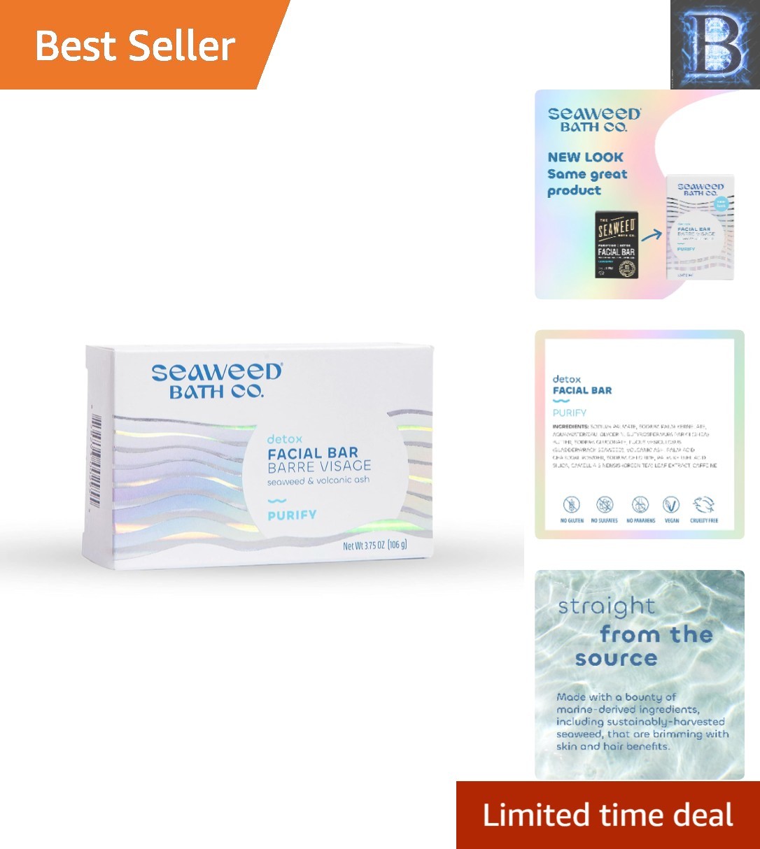 Purify Detox Facial Bar Soap 3.75 oz – Exfoliating Seaweed & Volcanic Ash