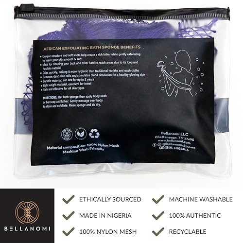 Bellanomi African Exfoliating Net Sponge 1 Count (Pack of 1), Navy Blue