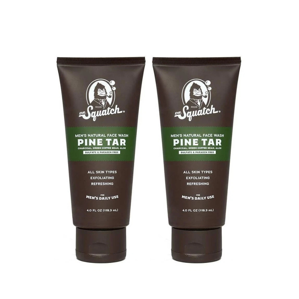 Dr Squatch Men’s Natural Face Wash, Pine Tar Charcoal, Aloe. 4.0 FL OZ (2 Pack)