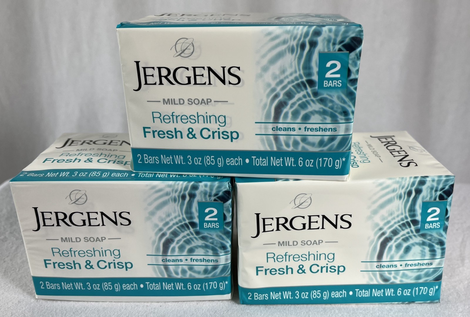 Jergens Refreshing fresh& Crisp Mild Soap 6 Bars (3 packs x 2 ) 3 Oz Each