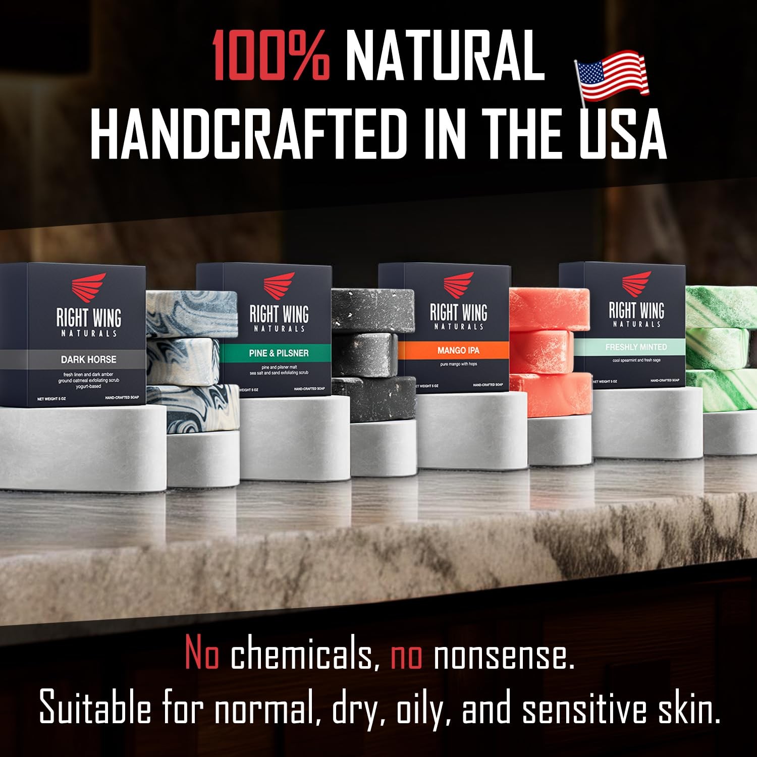 Natural Soap Gift Set for Men | 4 Handcrafted Cold-Pressed Bars | Popular Scents