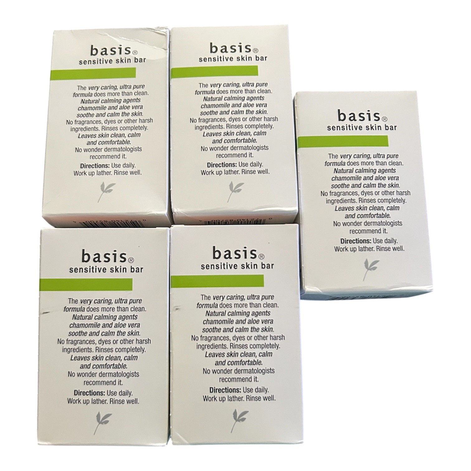 Basis Sensitive Skin Bar Soap for Body, Hands and 4 Ounce (Pack of 5 ) white New