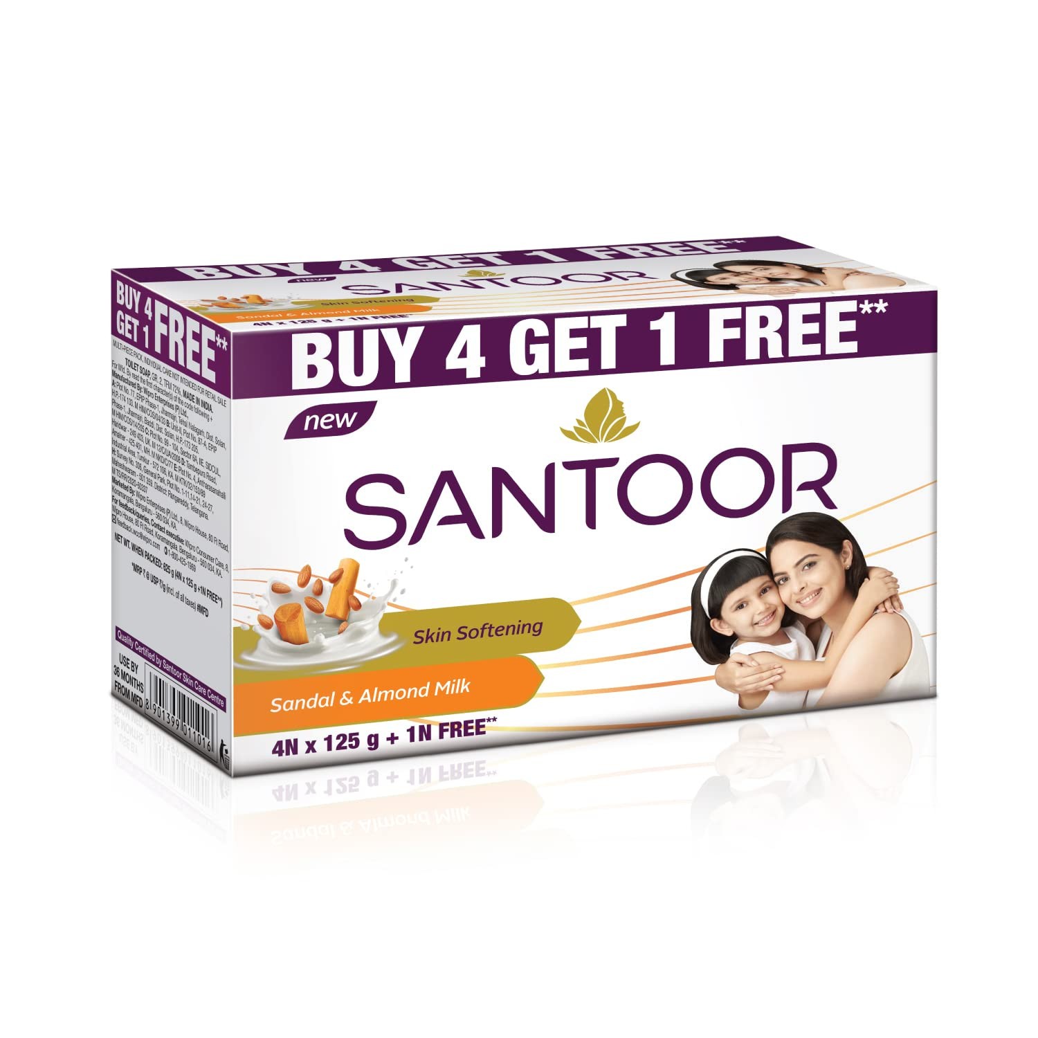 Santoor Sandal & Almond Milk Soap 125 g × 5 – Smooth, Soft, Anti‑Aging Care