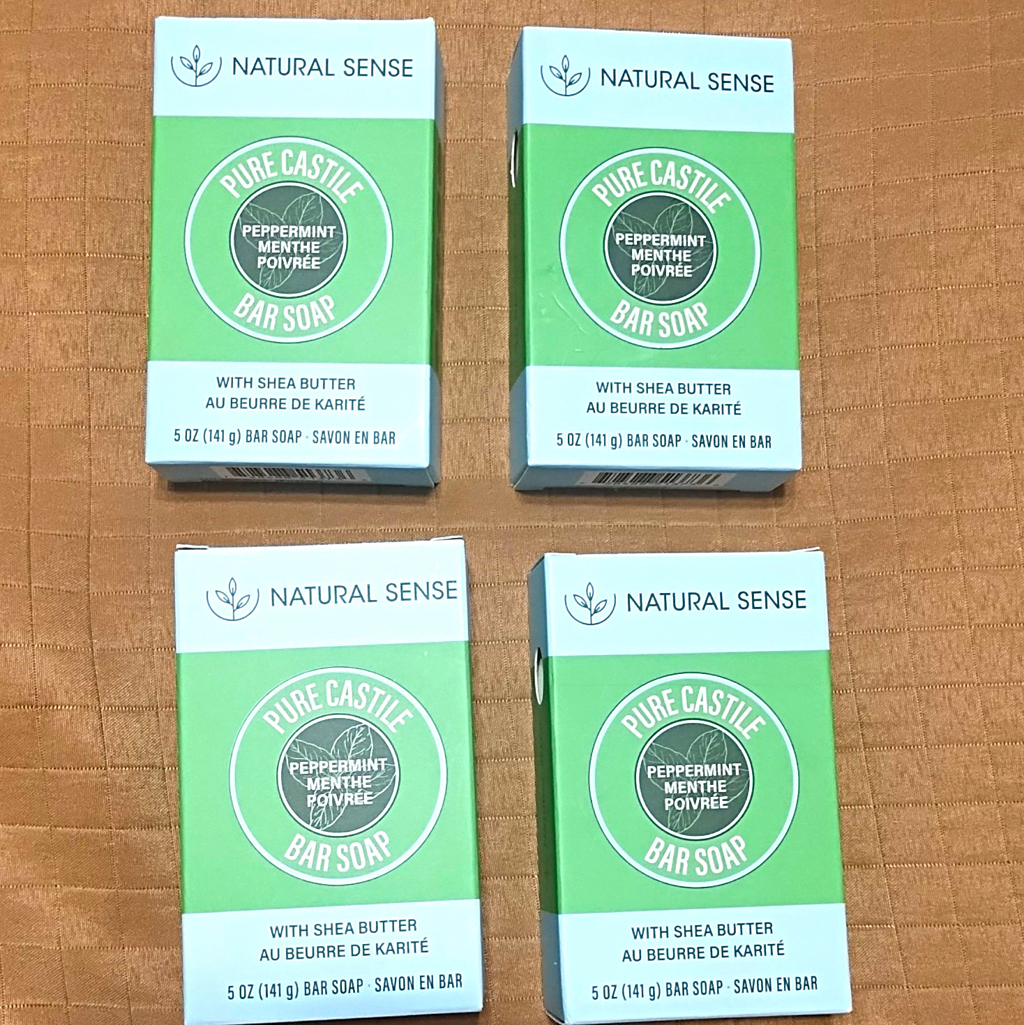 Natural Sense Pure Castile Peppermint Bar Soap w/ Shea Butter 4 Pack 5 oz