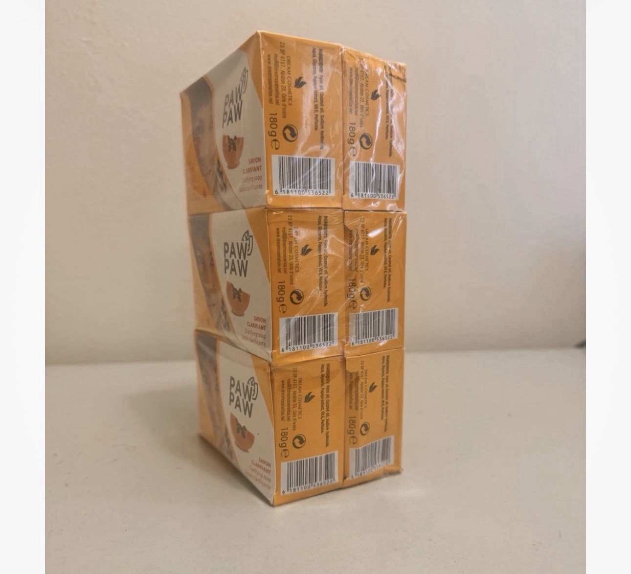Paw Paw Clarifying Soap Bar Papaya w/Vitamin E Multipack 180g Orange/White pk 6