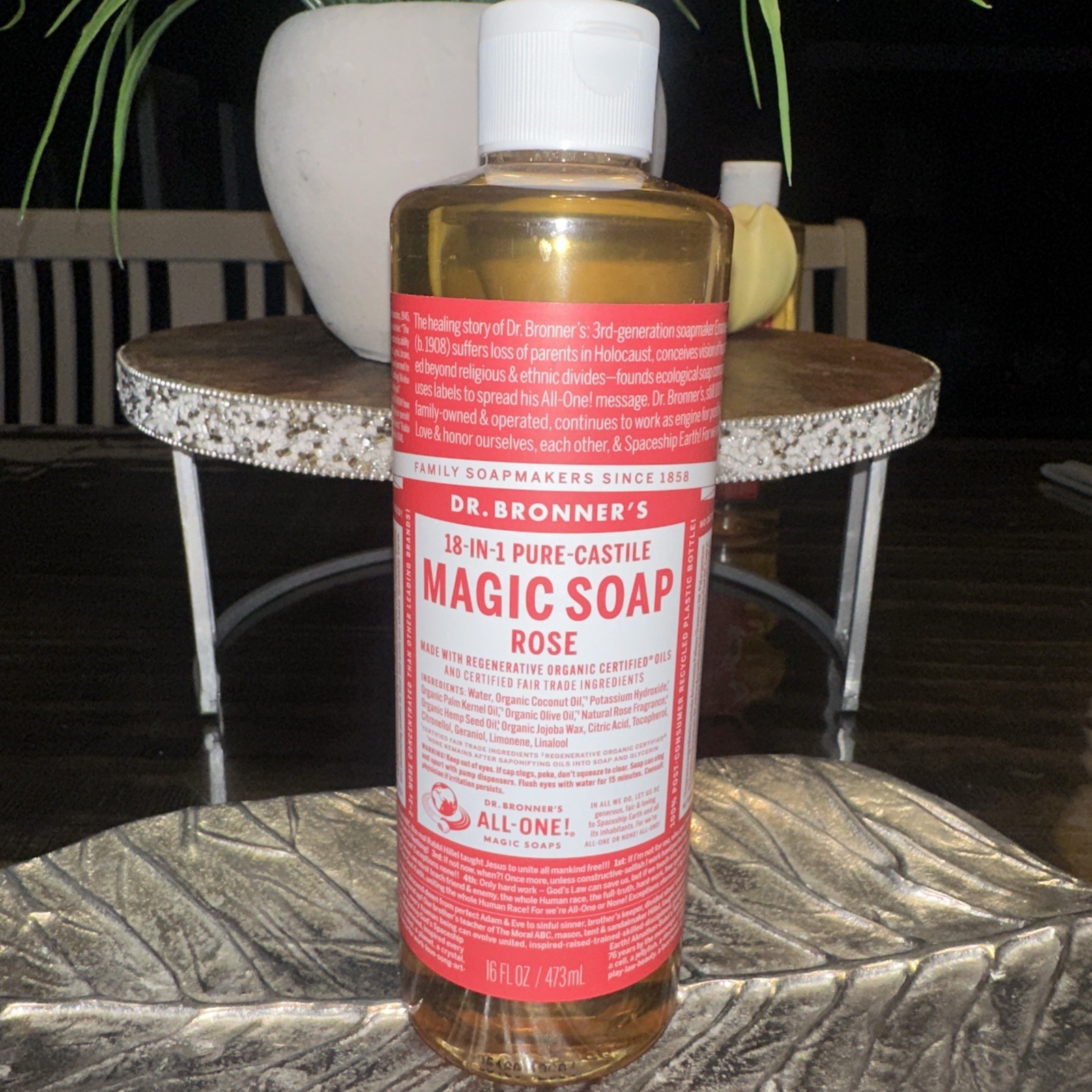 Dr Bronners Rose Pure Castile Liquid Soap Organic All Purpose 16 Fl Oz