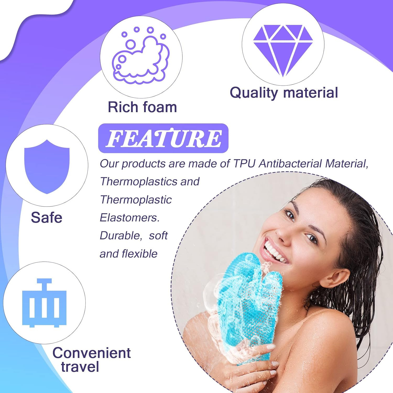 2 Pcs Honeycomb Exfoliating Glove Bath Mitt Body Spa Scrubber, Blue,purple