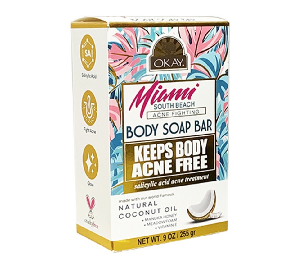 OKAY Miami South Beach Body Soap Bar – Anti-Acne Free Coconut 🥥 Oil Vitamin E