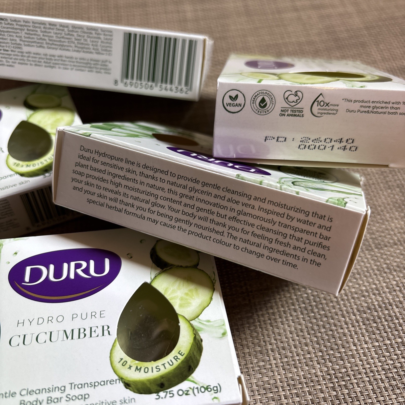 6x DURO HYDRO-PURE CUCUMBER transparent clear NO SILICONE Natural Vegan BAR SOAP