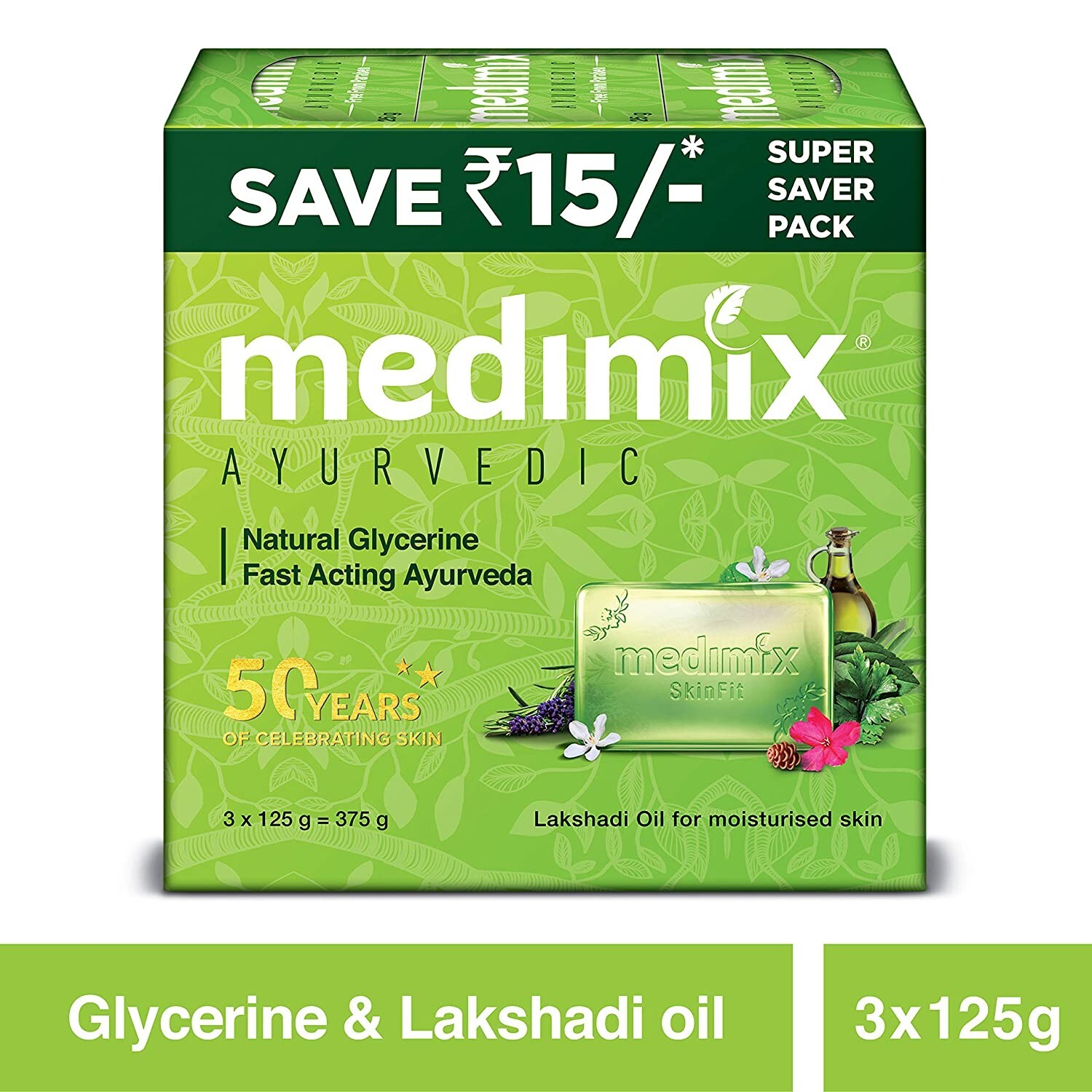 3 X 125g Medimix Ayurvedic Natural Glycerine Bathing Bar, Free Ship