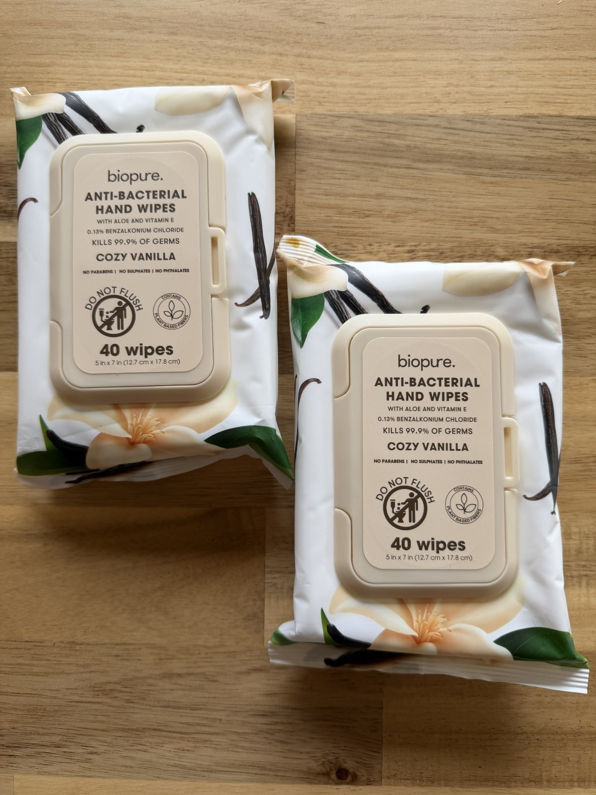 BIOPURE 2 Pack COZY VANILLA Anti-Bacterial Hand Wipes – 80 Count NEW