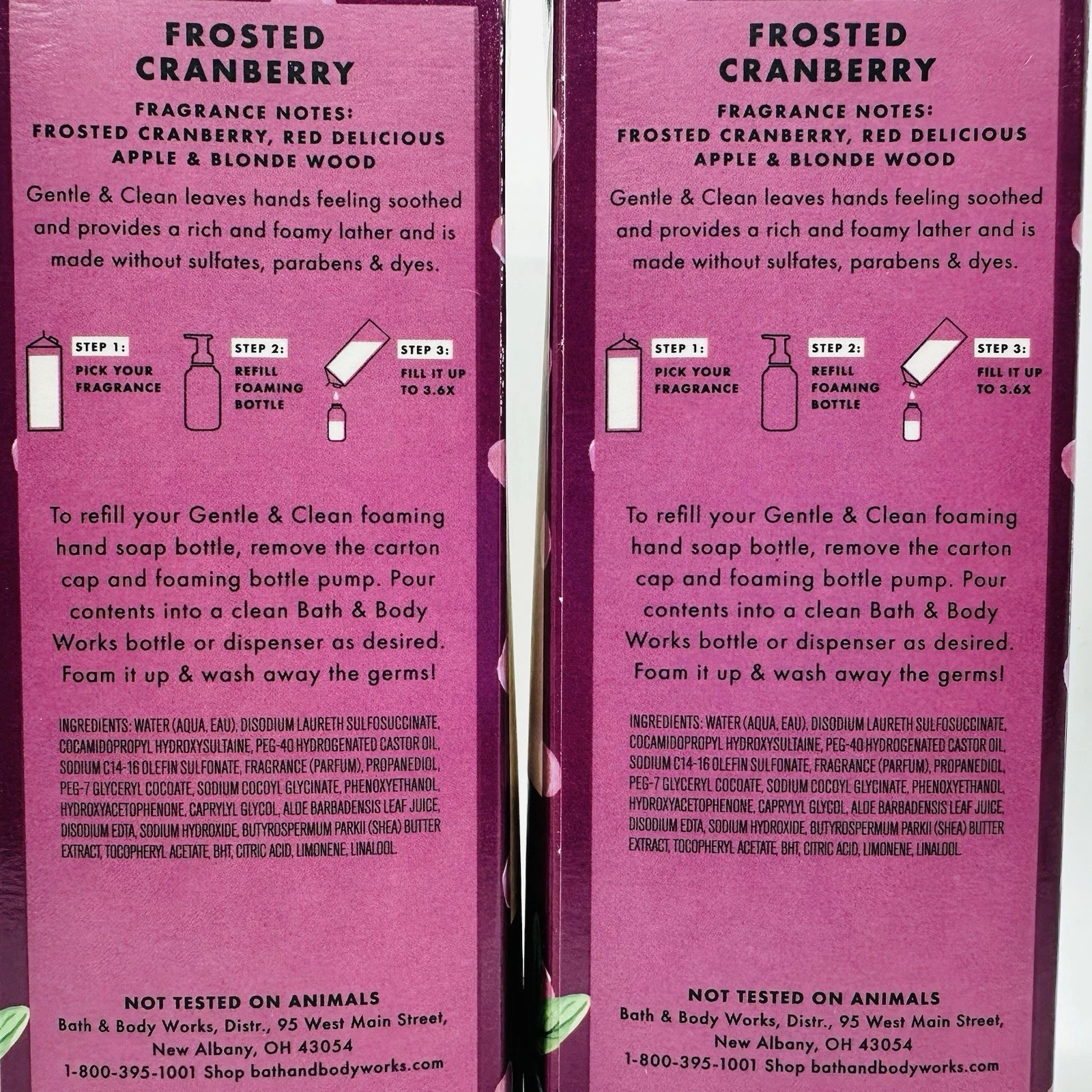 2 Pack Bath Body Works FROSTED CRANBERRY Foaming Hand Soap Refill 32 oz