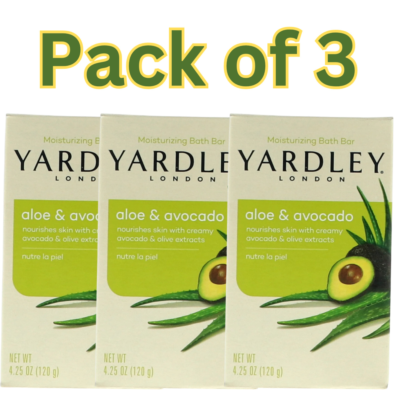 Yardley London Aloe & Avocado Moisturizing Bath Bar, 4.25 oz (Pack of 3)