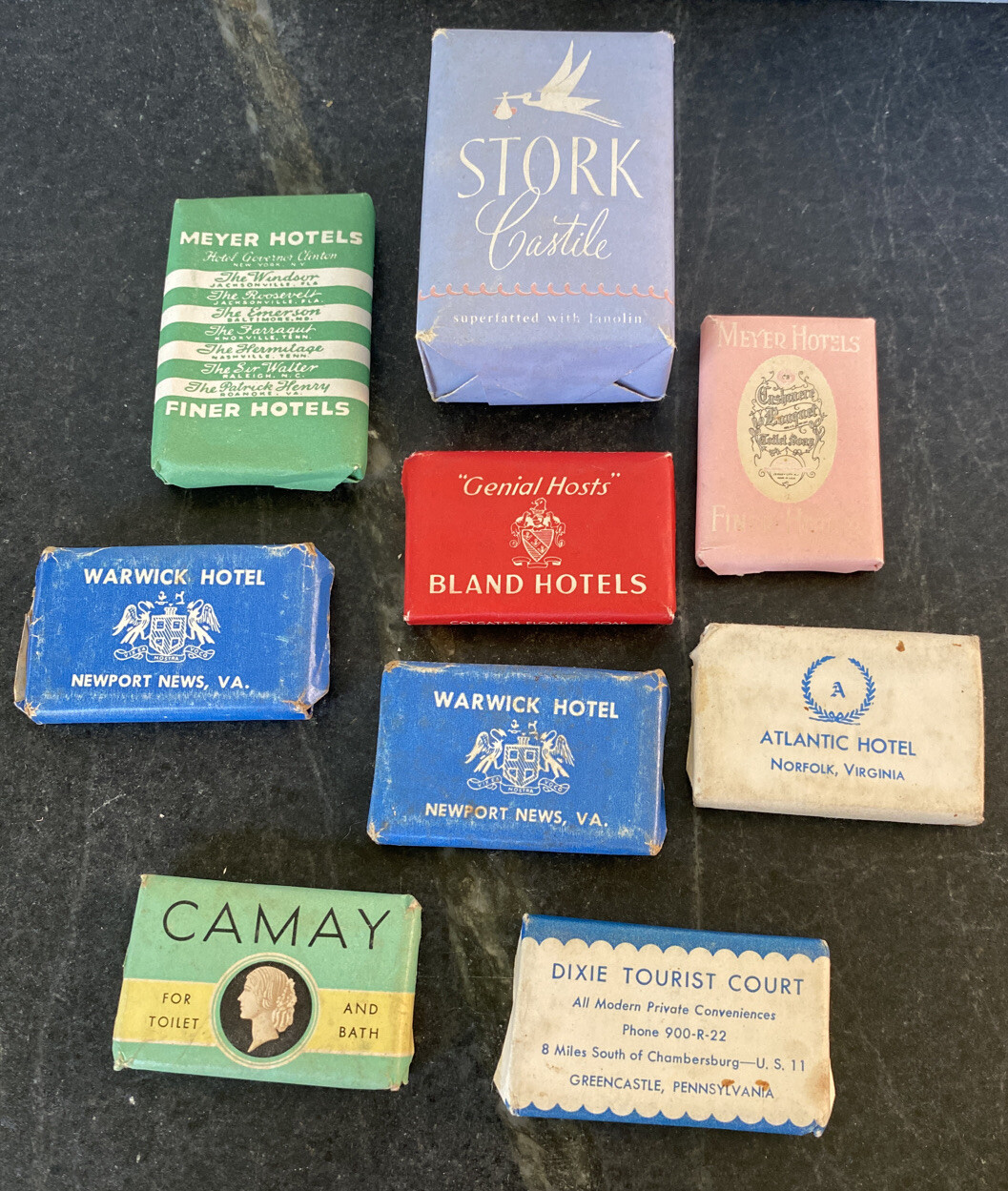Antique Vintage Old Lot Hotel Travel Small Soap Bars + Stork Castile