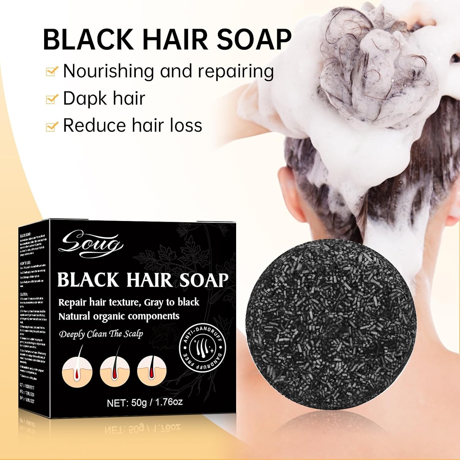 3PCS Gray Hair Reverse Bar Soap,Gray Hair Bar Shampoo,Herbal Mane Gray for Men &