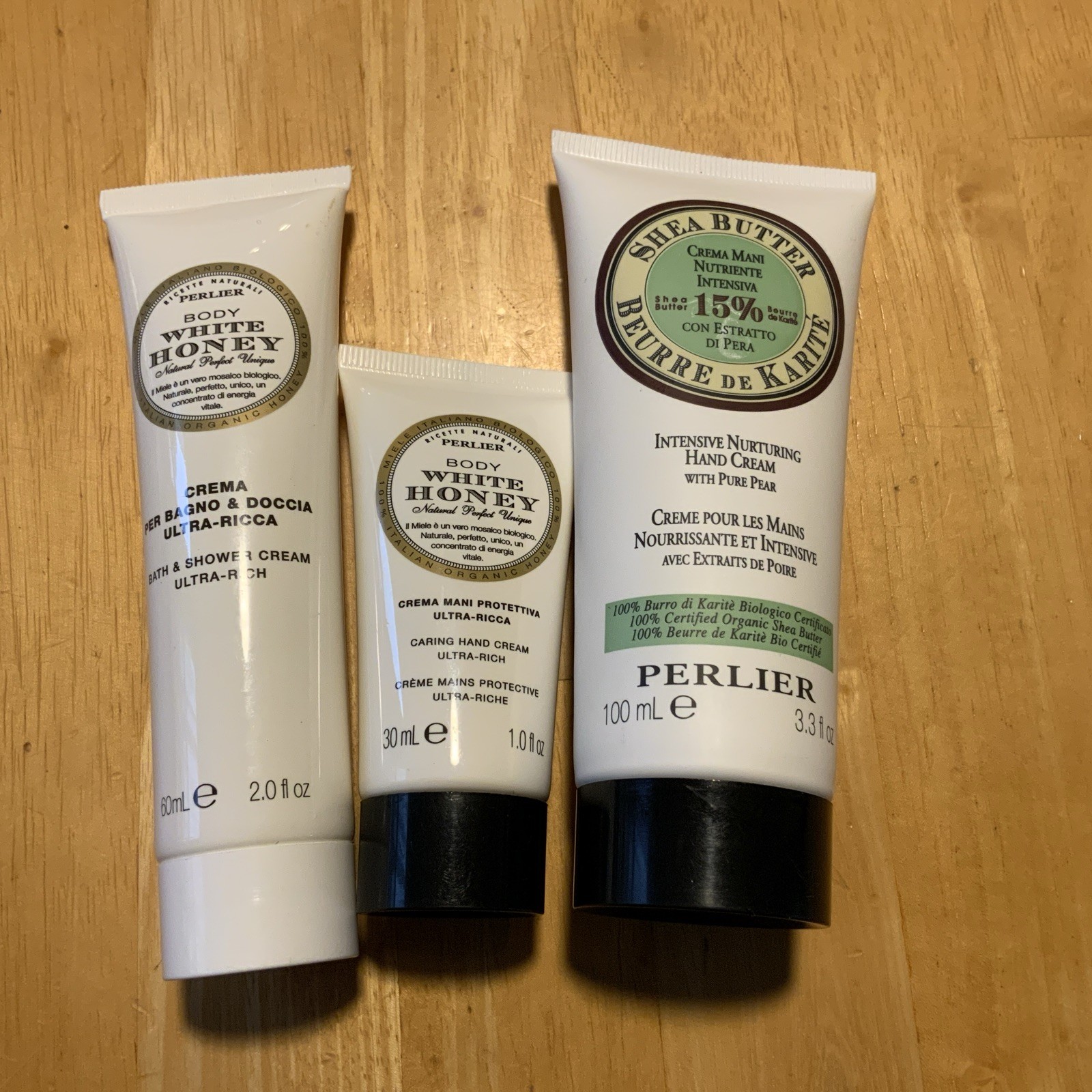 Perlier Lot: Hand Cream 1 Oz, Intensive Hand Cream 3.3 Oz, Shower Cream 2 Oz