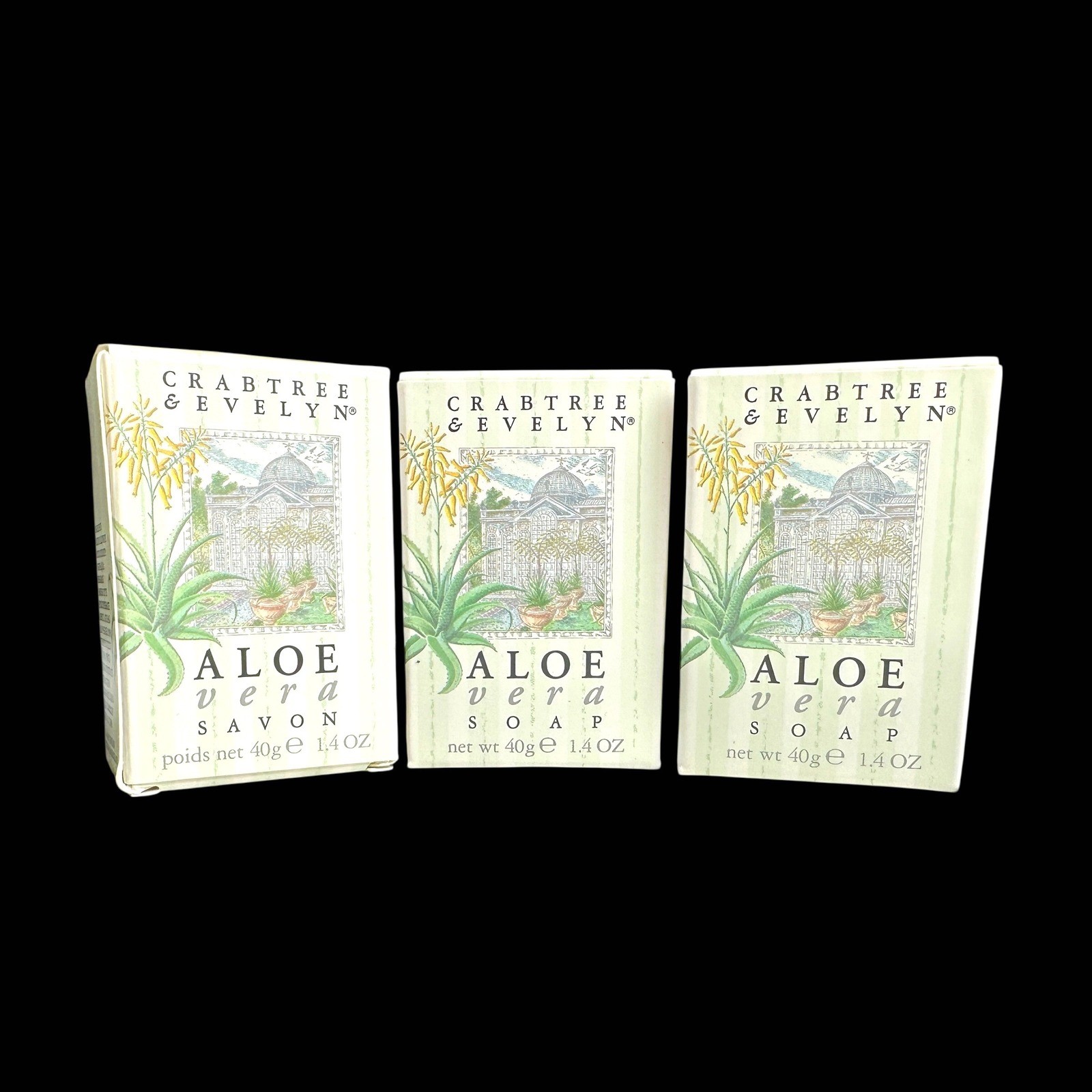 Crabtree & Evelyn Aloe Vera Soap Set of 3 Vintage 1.4oz 40g Bars Made in USA