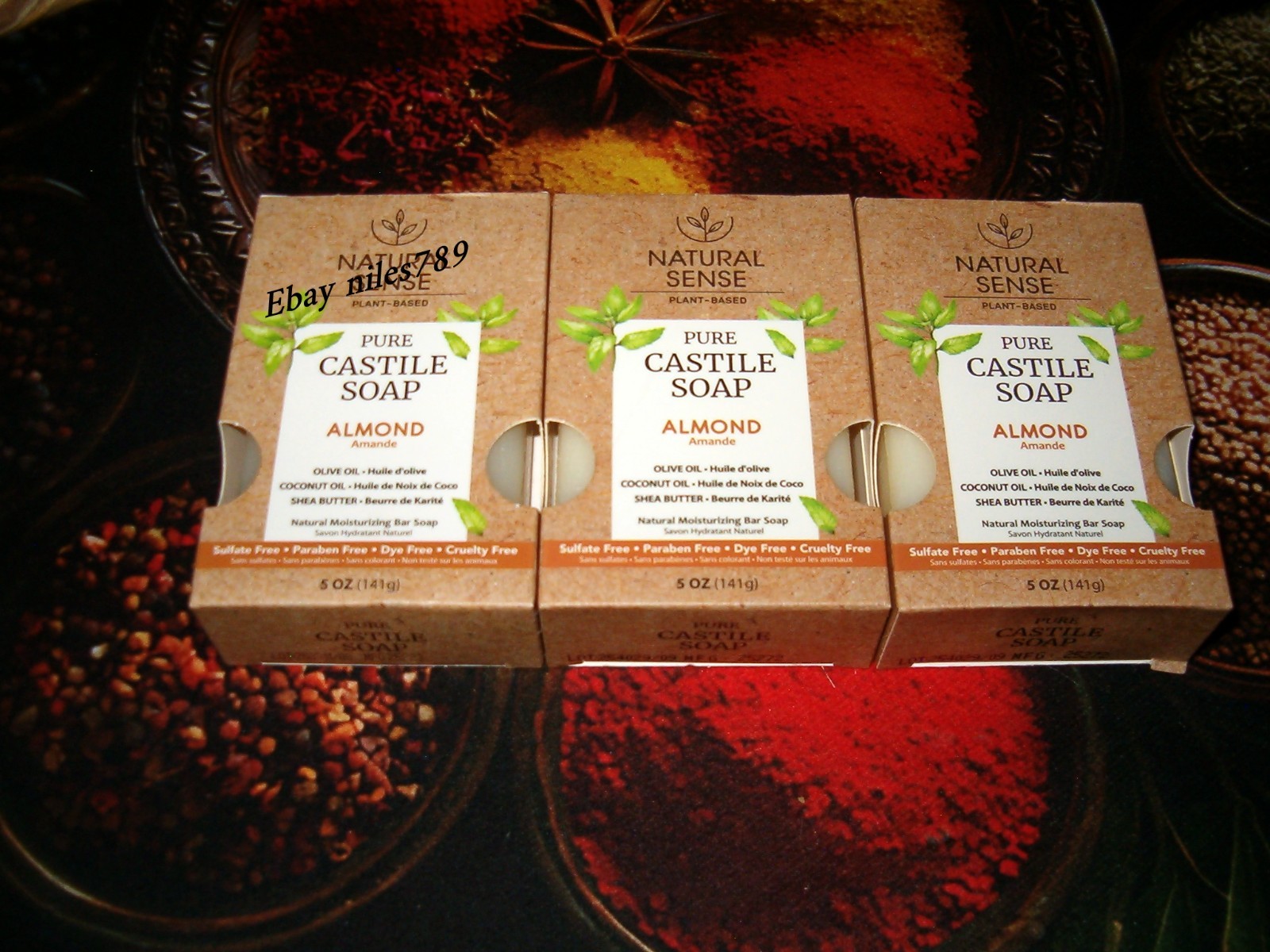 3x Natural Sense Pure Castile Soap Almond 5oz Plant Based Bar Soap Shea Olive