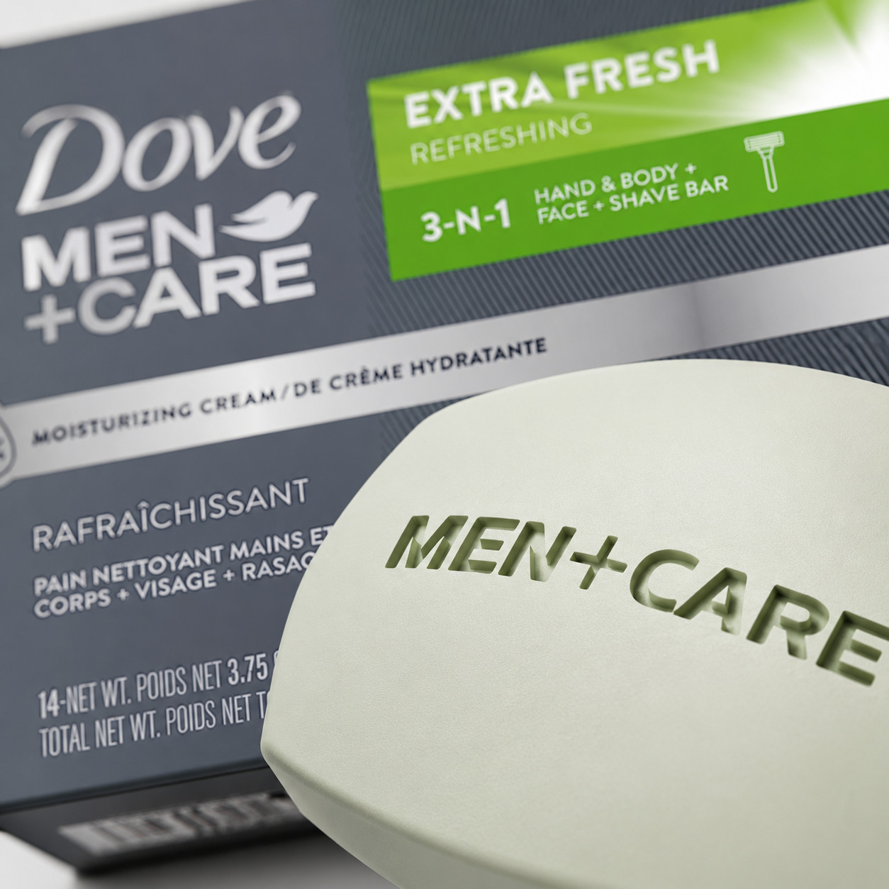 Dove Men+Care Extra Fresh Bar Soap 3-in-1 Body Face Shave 14 Bars