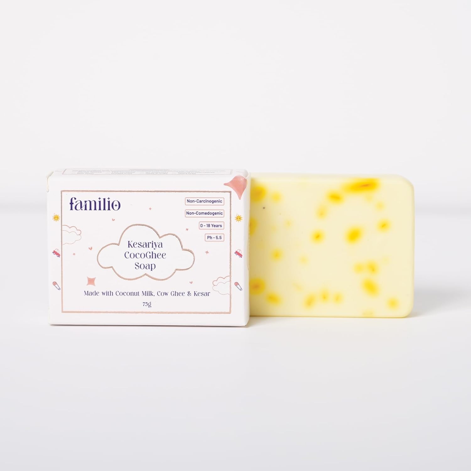 Familio CocoGhee Kesariya Kids Bathing Soap Mild & Suitable for Daily Use 75gm