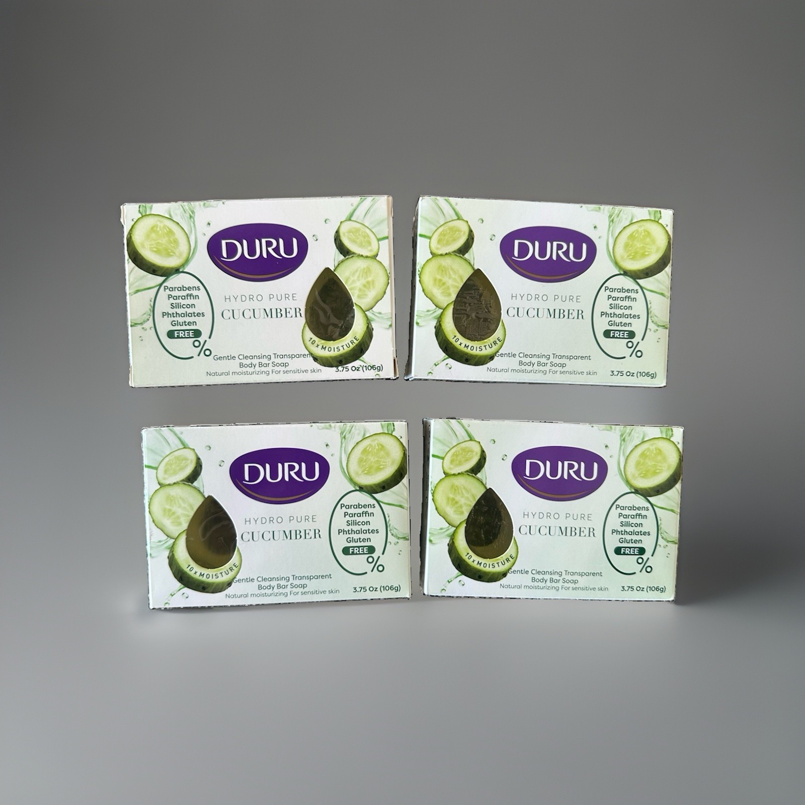 4 Pack Duru Hydro Pure Cucumber Transparent Body Bar Soap 3.75 oz Sensitive Skin