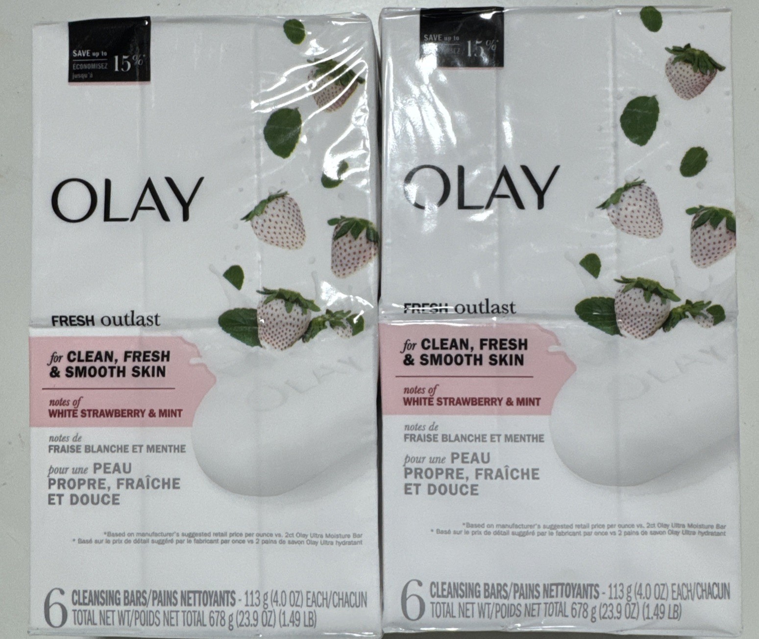 12 Olay Fresh Outlast White Strawberry & Mint Cleansing Bars 4oz Each SEALED
