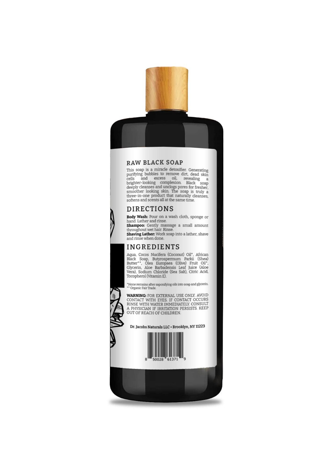 Dr Jacobs Naturals Authentic African Black Liquid Soap 32oz Raw Black Scent