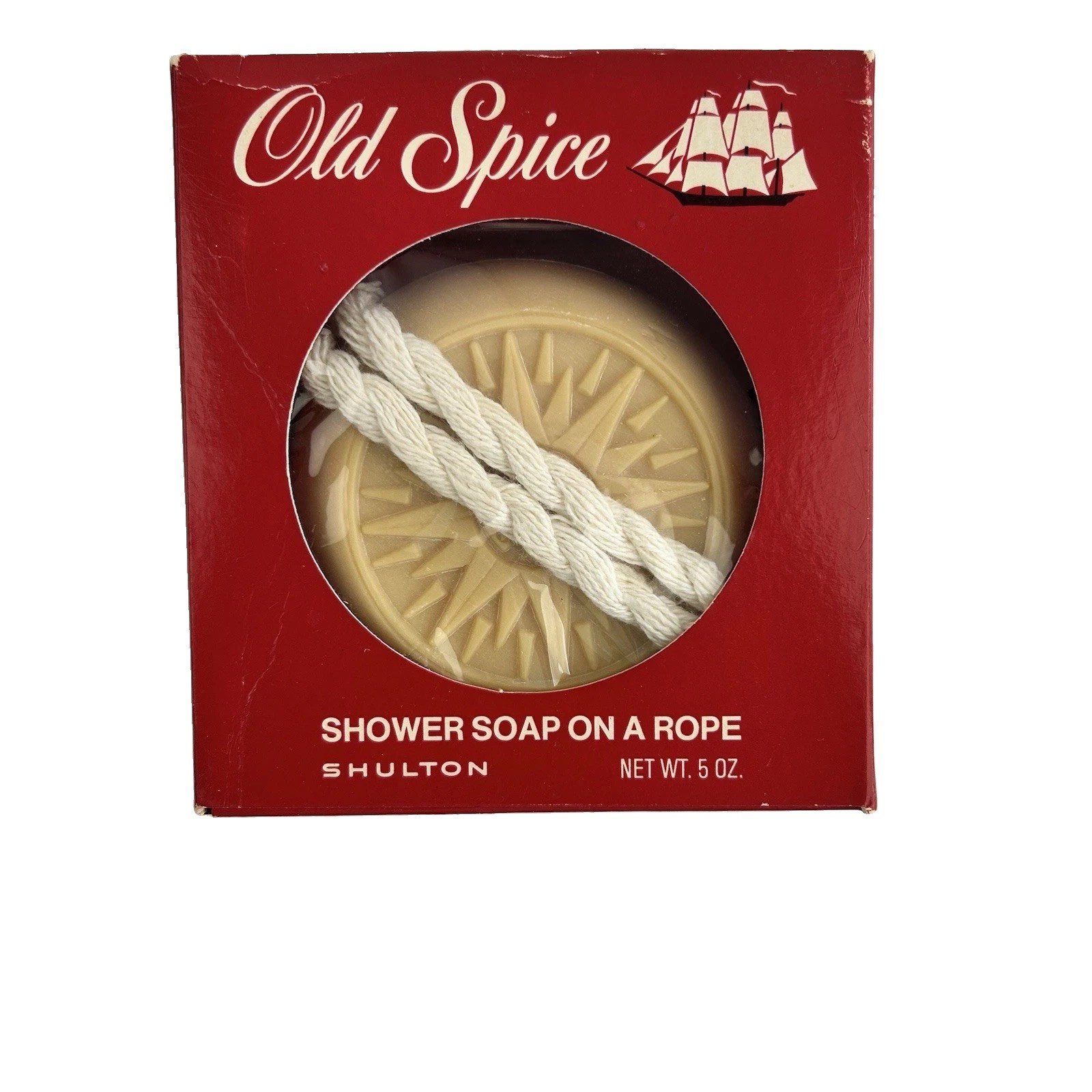 Vintage Old Spice Shower Soap on a Rope 5 oz Shulton Made USA Boxed Compass Logo