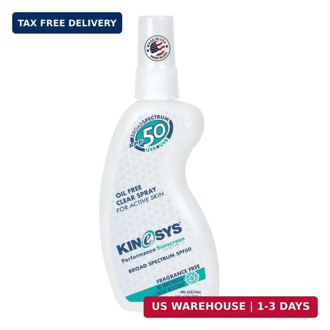 KINeSYS Fragrance Free Clear Spray Sunscreen for sensitive skin, SPF 50, Hypoall