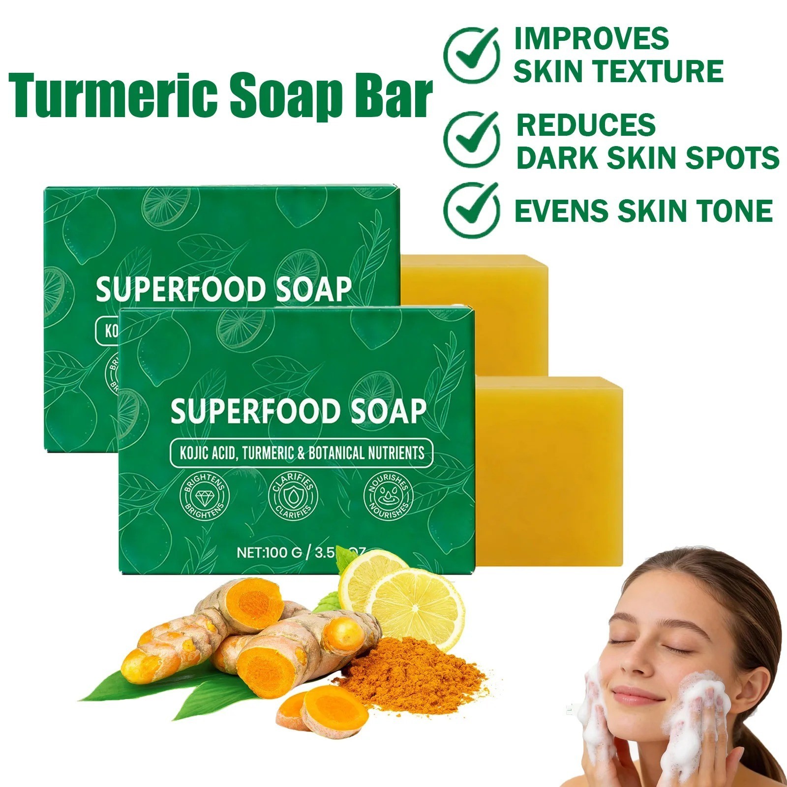 Turmeric Lemon Soap Bar 100g Superfood Soap Brightening Skin Cleanser