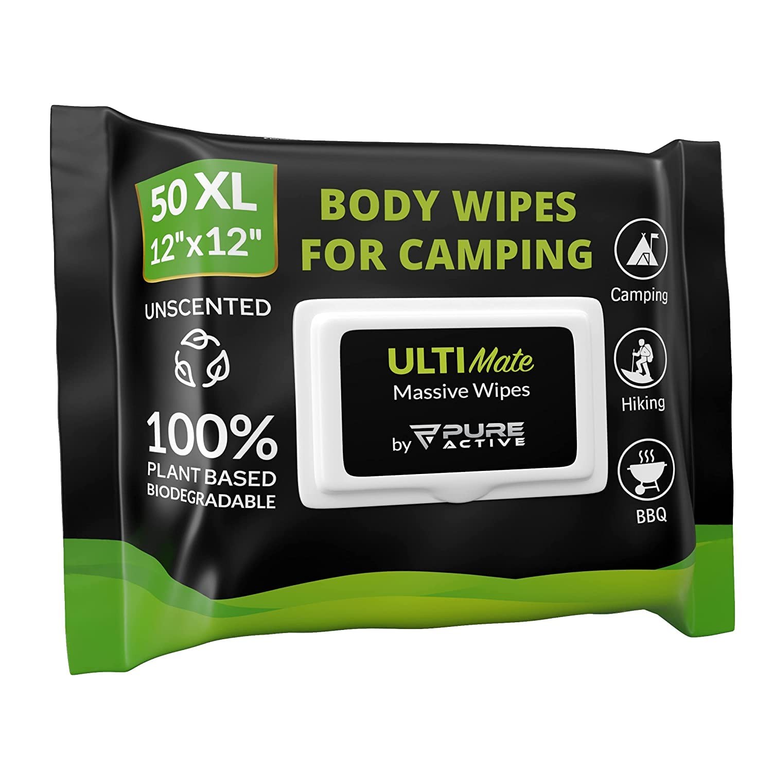Body Wipes for Camping 50 XXL Camping Wipes 12”x 12”, Shower Body Wipes for…