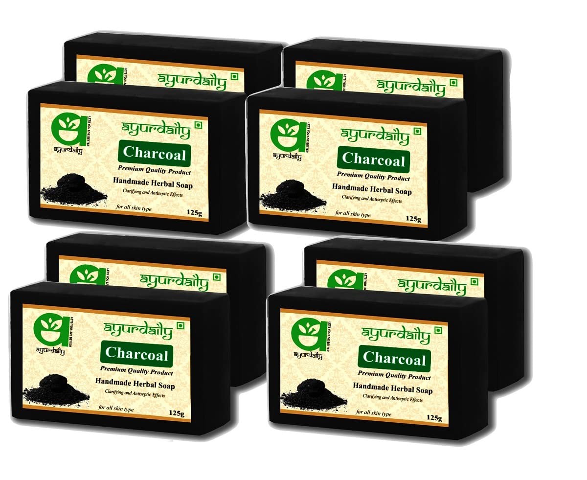 Ayurdaily Charcoal Handmade Herbal Soap 125gm Each Pack Of 8