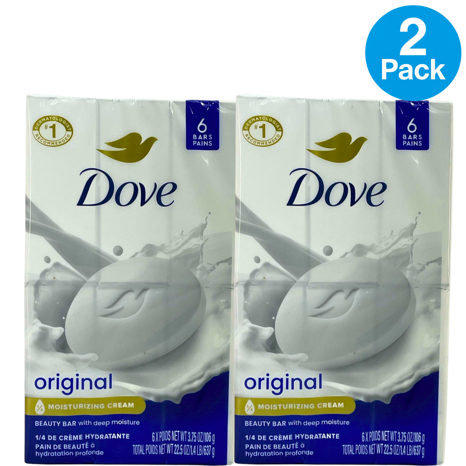 Dove Original Beauty Bar Soap with Deep Moisture 3.75 oz 6 Count (2 Pack)