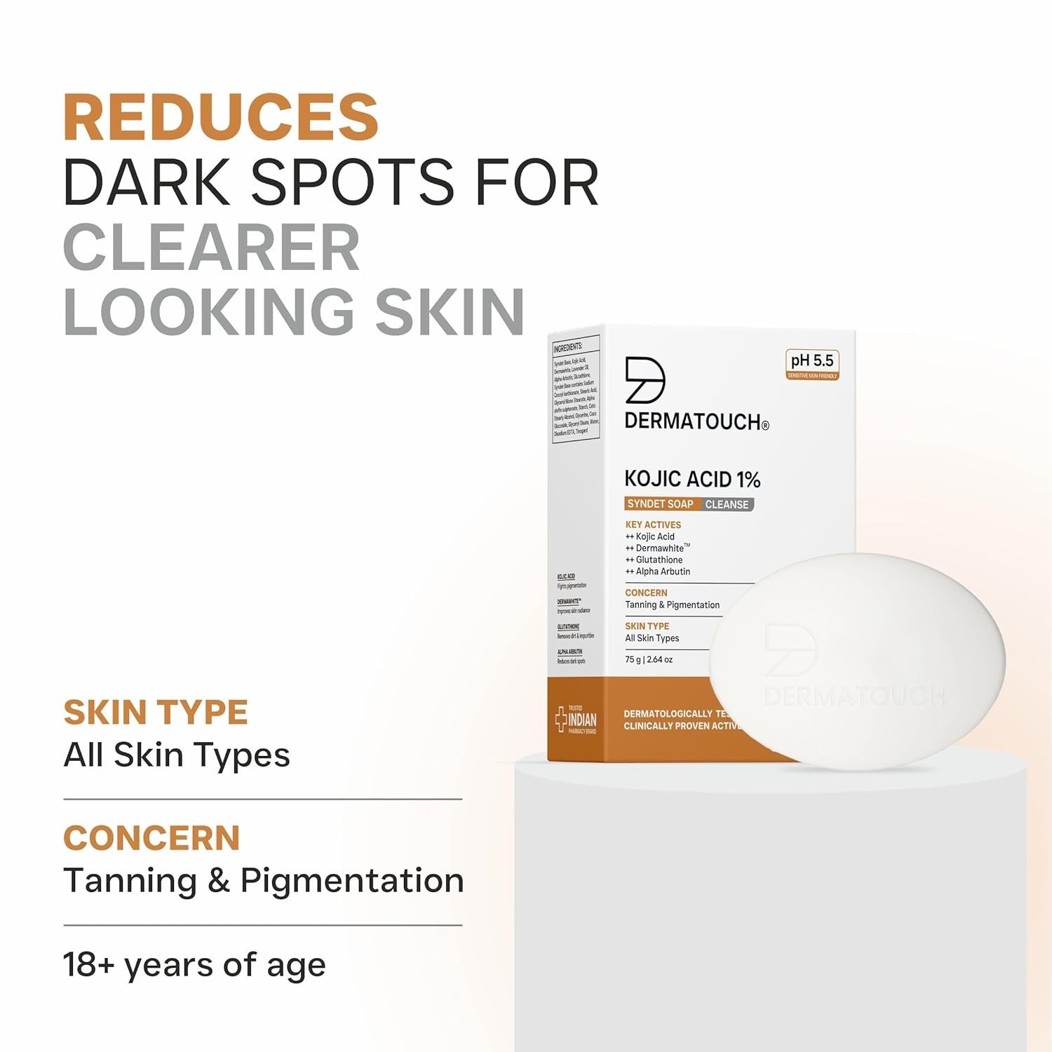 DERMATOUCH Kojic Acid 1% Soap with Glutathione 75g X 4 Pigmentation & Sun Damage