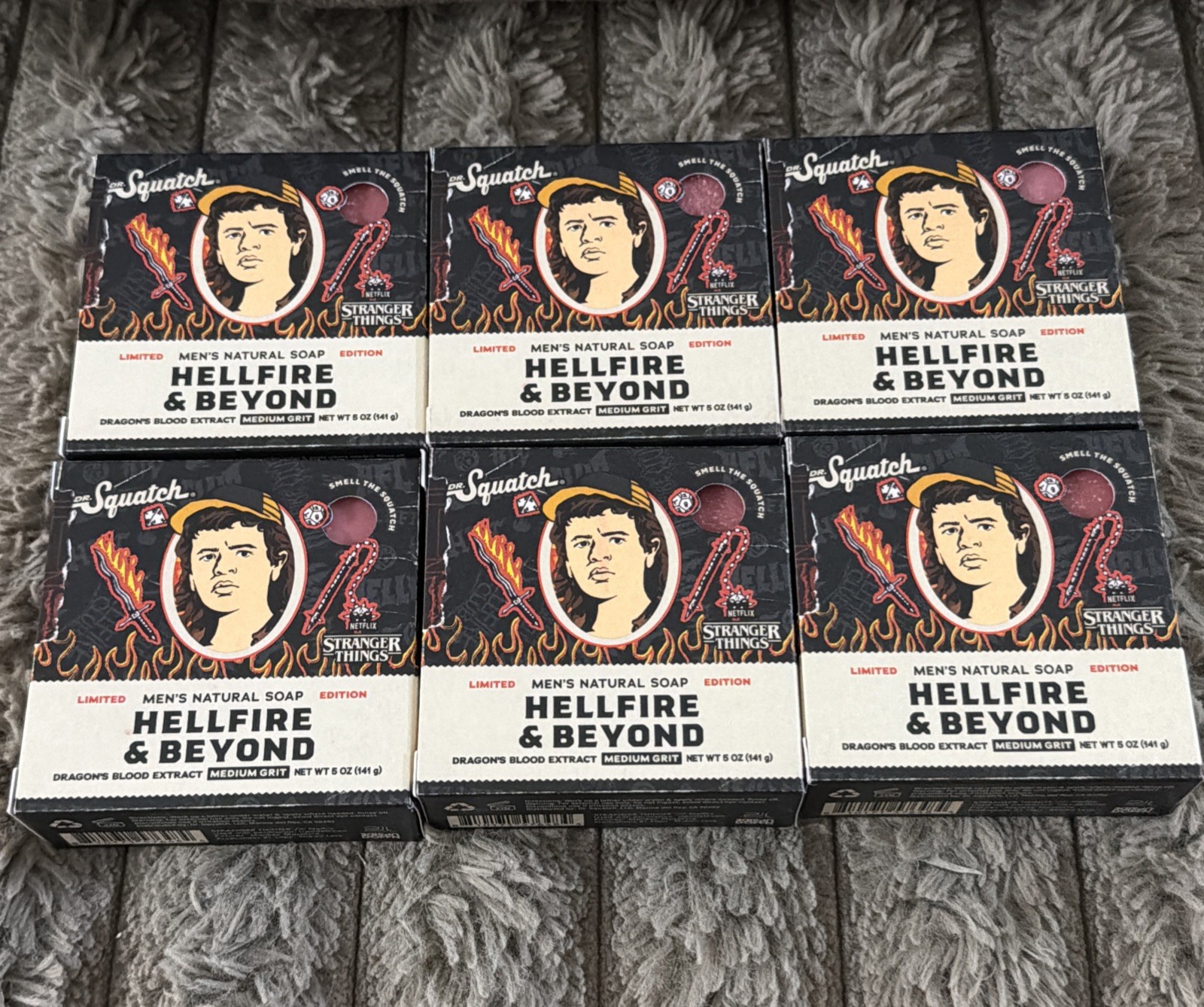 Limited Edition Lot Of 6 Dr Squatch Stranger Things HELLFIRE & BEYOND Bar Soap