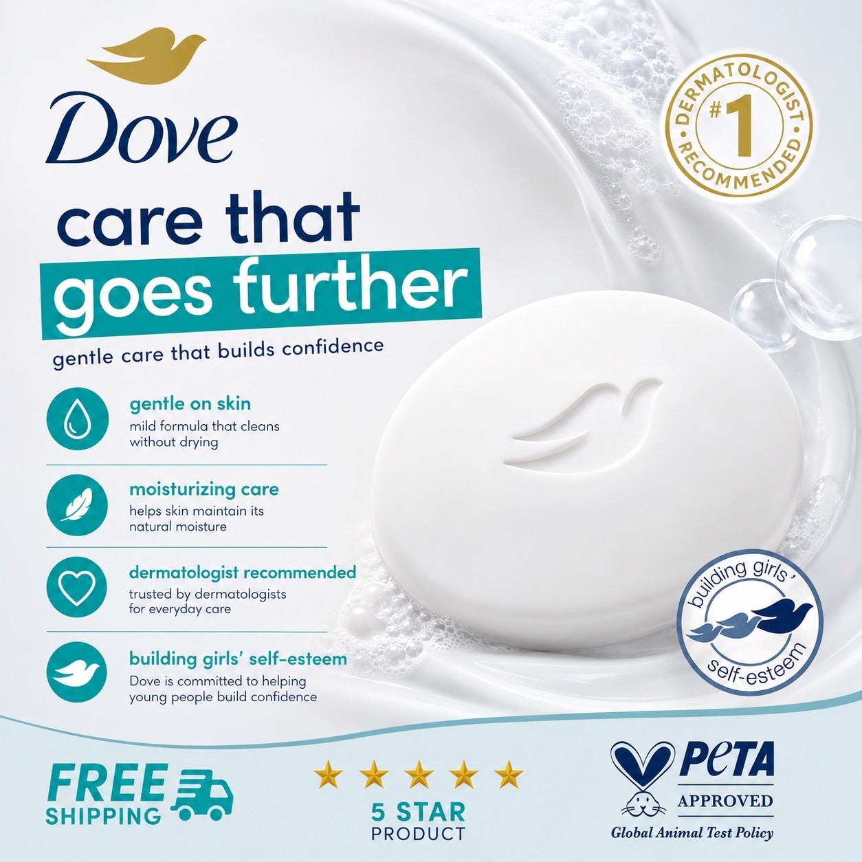 Dove Moisturizing Gentle Beauty Bar Soap Sensitive Skin, 3.75 oz, 16 Bars