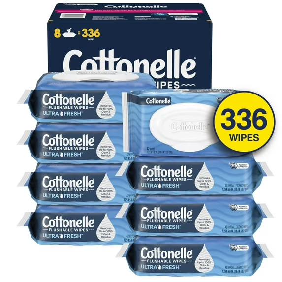 Cottonelle FreshFeel Flushable Wet Wipes for Adults and Kids, 8 Flip-Top Packs