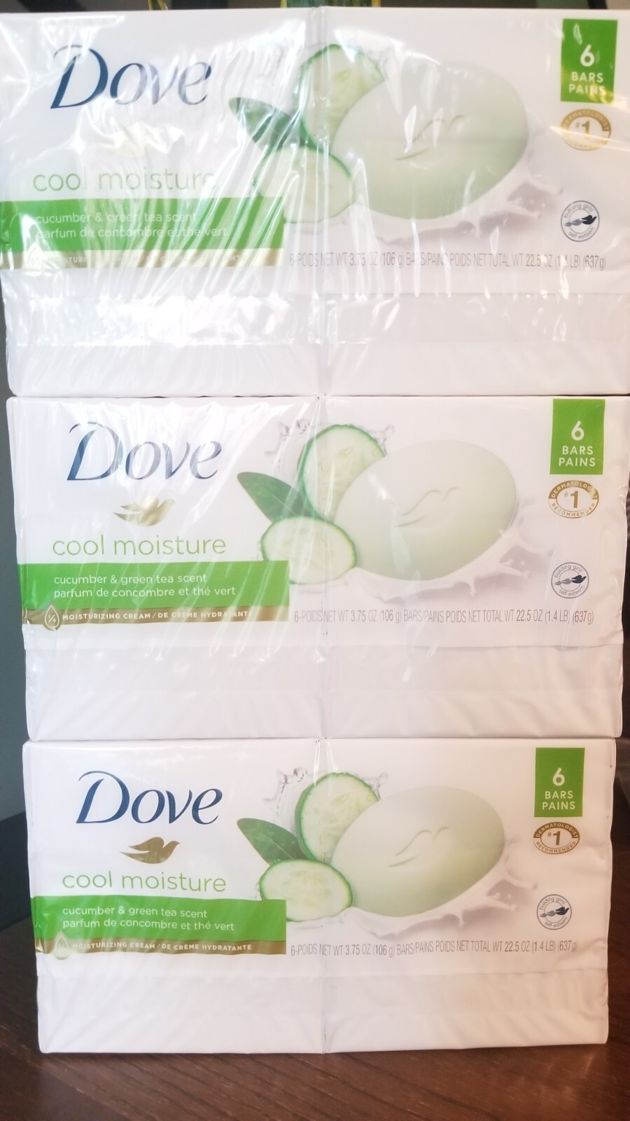 DOVE SOAP GREEN BAR – 3.75oz 6 Bars each (18 Bars) Total 67.5oz 4lbs 21 oz