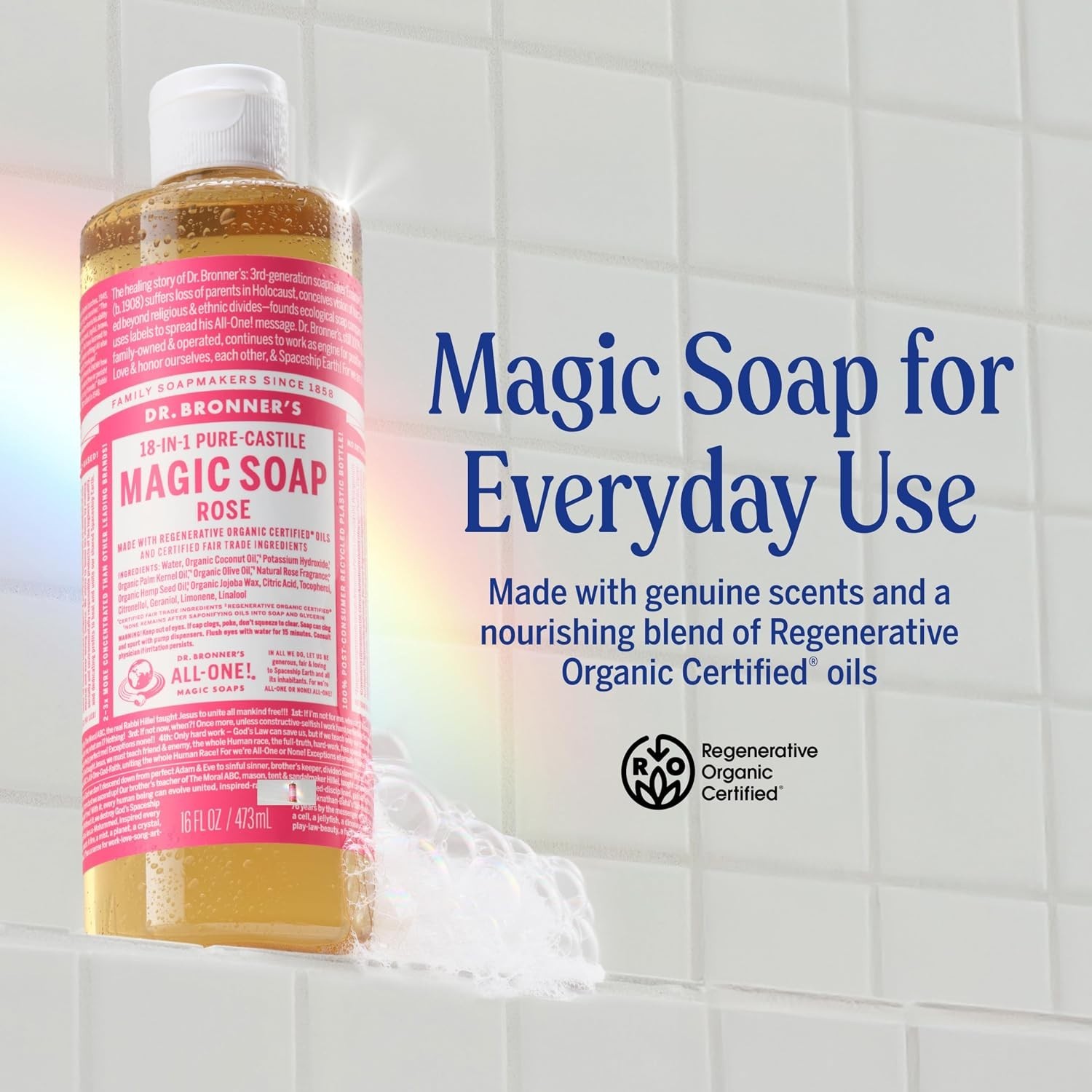 Dr. Bronner’s Rose Castile Liquid Soap 2-Pack – Multi-Use, Organic &