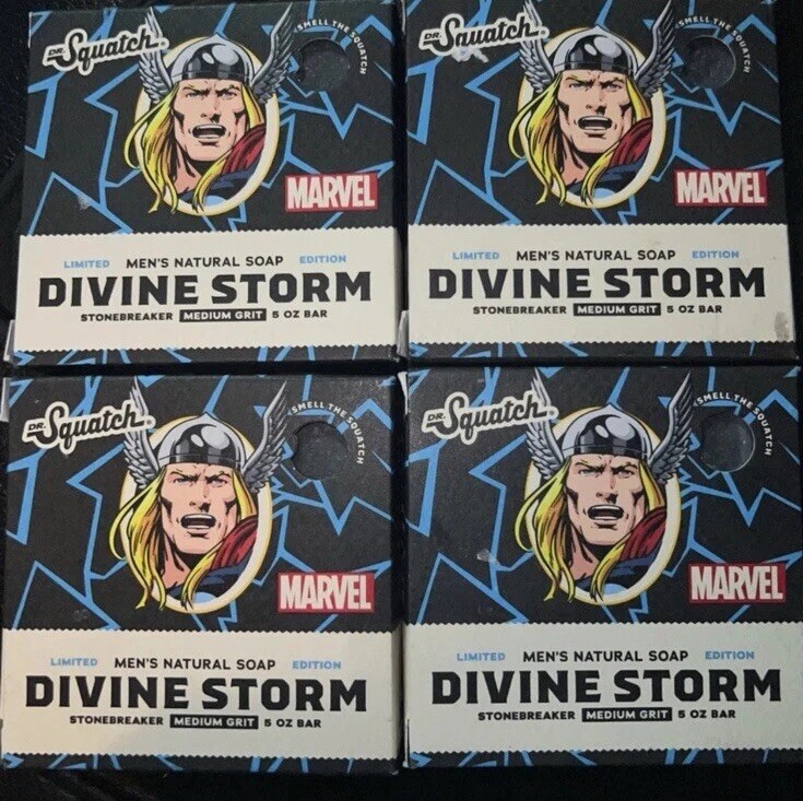 Lot Of 4 Dr. Squatch Limited Edition DIVINE STORM Natural Soap Bar MARVEL THOR