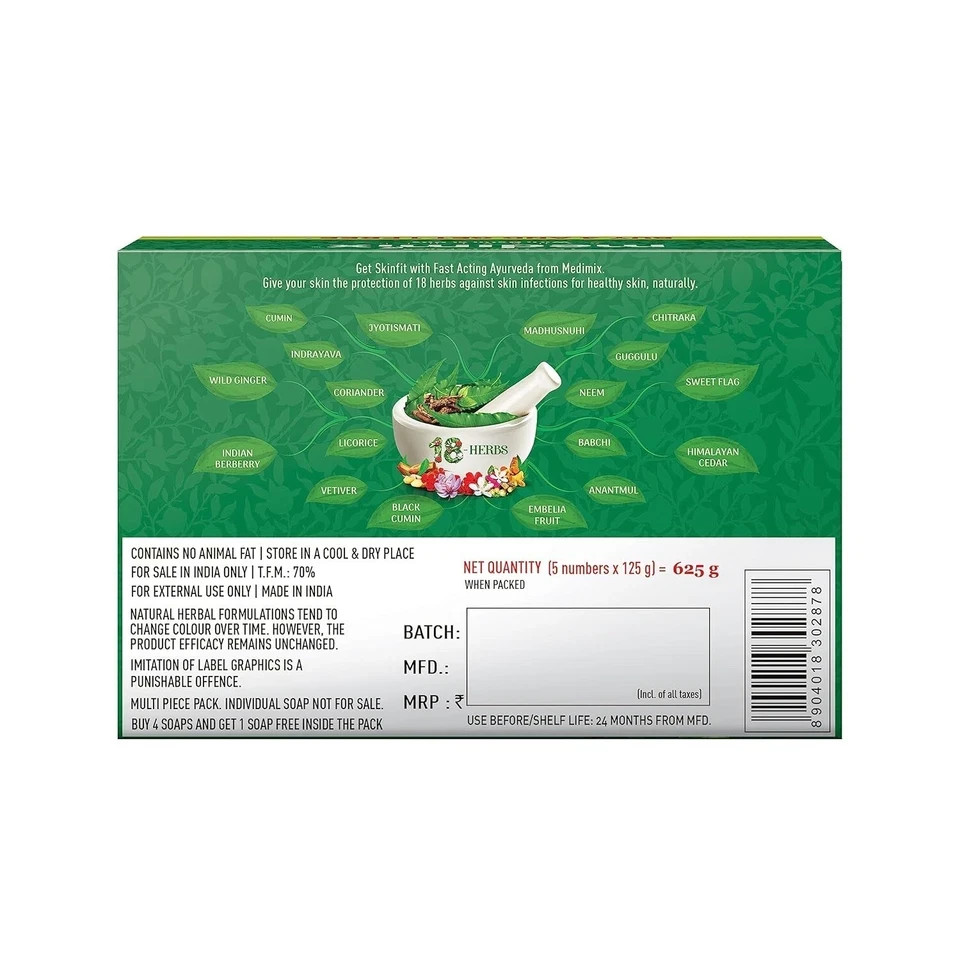 Medimix Ayurvedic Bathing Soap 125g x 5 Bars | Natural Herbal Cleanser