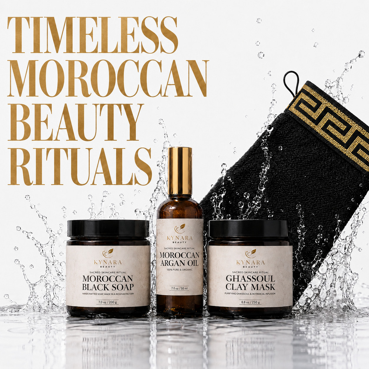 Moroccan Hammam Spa Gift Set Black Soap Argan Oil Rhassoul Clay Kessa Mitt