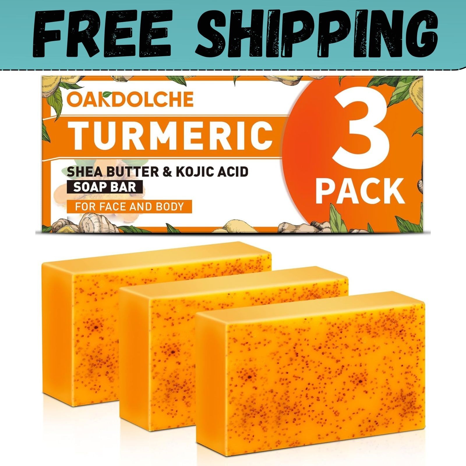 3 Pack Turmeric Kojic Acid Soap Bars – Infused with Retinol, Hydrolyzed Collagen