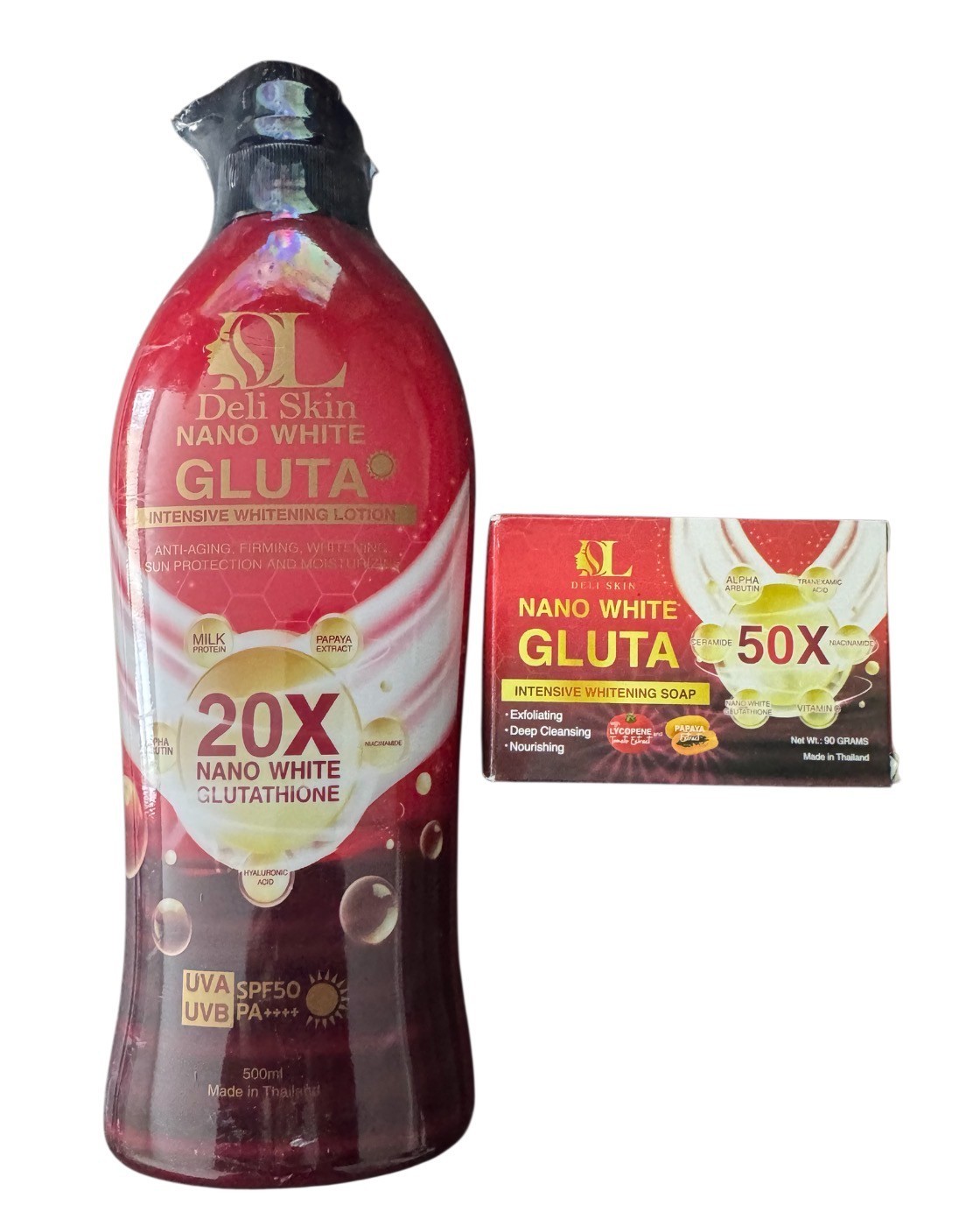 Deli Skin Nano White Gluta Whitening Soap 50x + 20X Glutathione Whitening Lotion