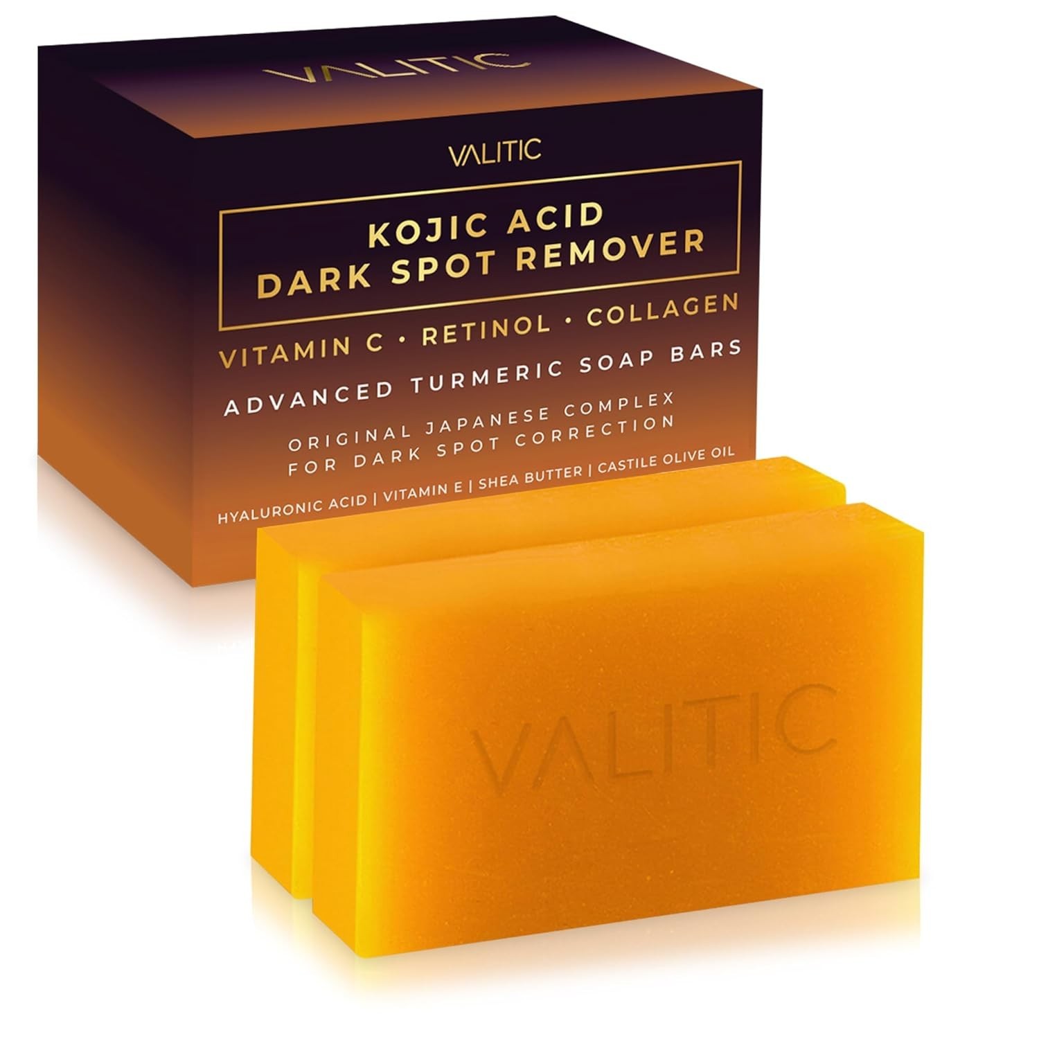 VALITIC Kojic Acid Dark Spot Remover Soap Bars with Vitamin C, Retinol, Collagen